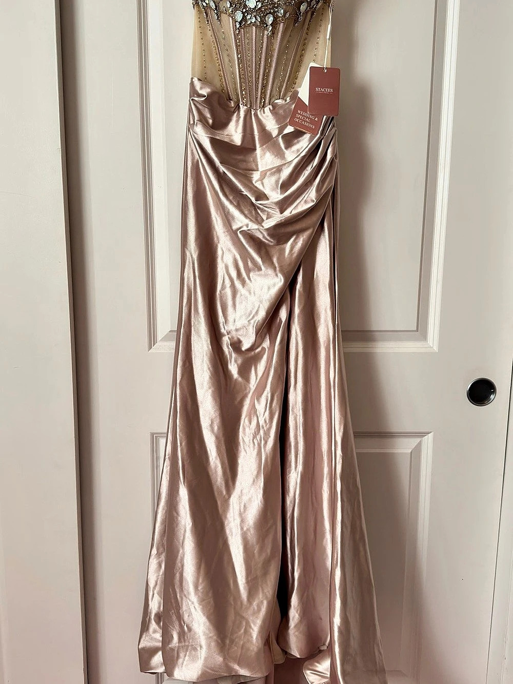 Stacees Embellished Maxi Dress Champagne US 0 NWT